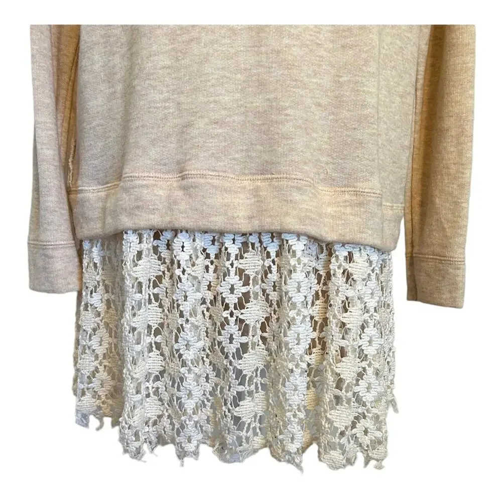 Free People Beach Shake It Oatmeal Lacey Pullover Tunic Top One Size